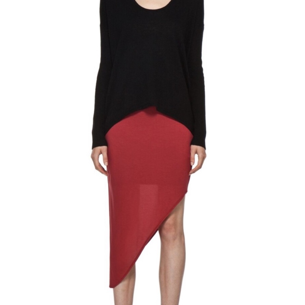Helmut Lang Asymmetrical Red Pencil Skirt